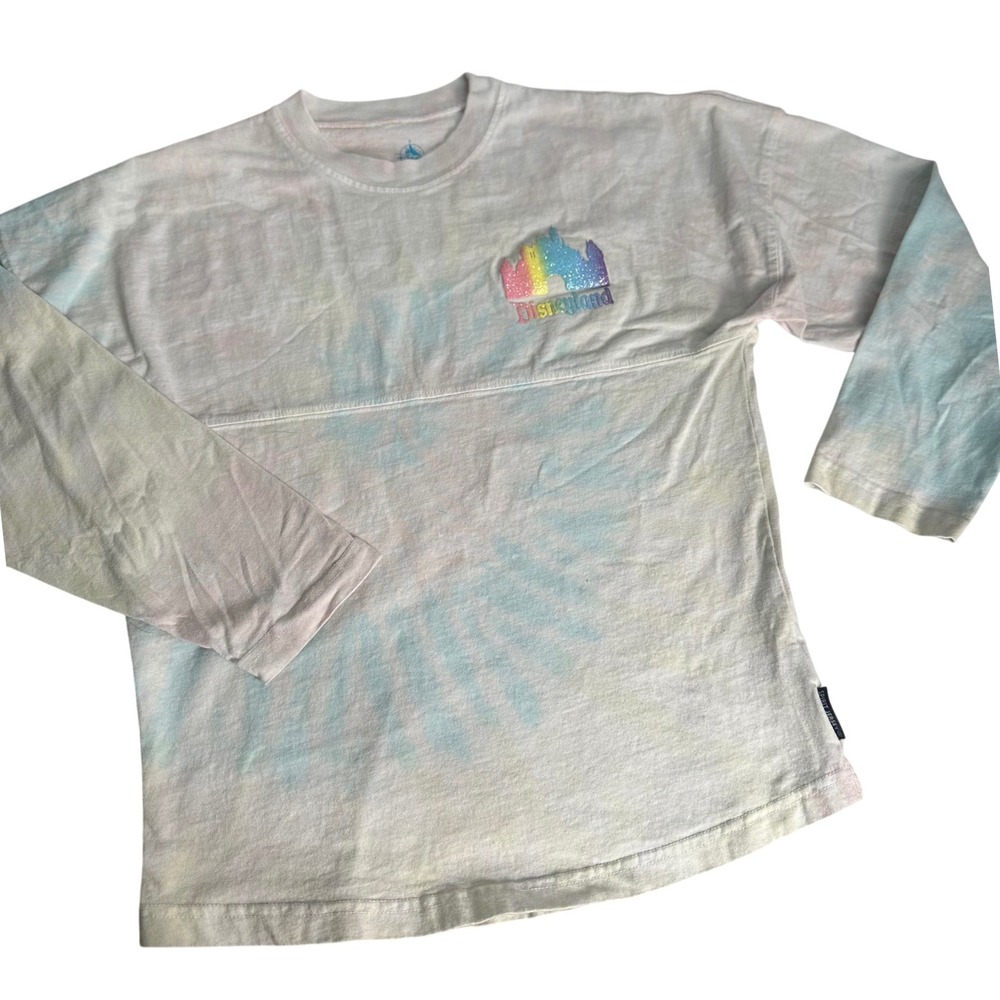 Disneyland Resort Castle Spirit Jersey‎ Kids Large Rainbow Glitter Tie Dye RARE